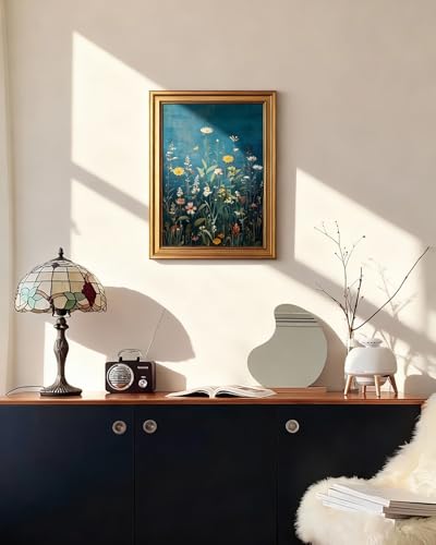 HUARCEY Framed Canvas Wall Art Vintage Decor, Wildflowers Picture Decor, Rustic Vintage Neutral Canvas Paintings Retro Table Desk Pictures for Bedroom Living Room, 12x16Inch - color: Blue Wildflowers, size: 16"L x 12"W