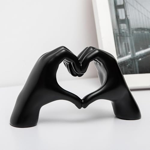 FANTESTICRYAN Small Heart Hands Statues Hand Love Sculpture Cute Decorative Home Decor Ornaments for Living Room, Wedding, Office Desktop, Cabinets, Bookshelf, Gift for Mom (Small Black) - color: Black, size: Small