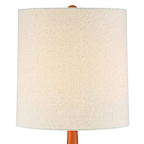 360 Lighting Andi Mid Century Modern Table Lamp 24.5" High Hammered Bronze Ceramic Wood Off White Tall Drum Shade for Living Room Bedroom House Bedside Nightstand Home Office (Color May Vary) - color: Wood and Dark Hammered Ceramic
