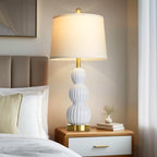 28" White Ceramic Table Lamps Set of 2, Modern Bedside Lamps for Night Stands, Triple Gourd Table Lamp for Living Room End Table or Bedroom Nightstand (2 LED Bulbs Included) - color: White - 28"H