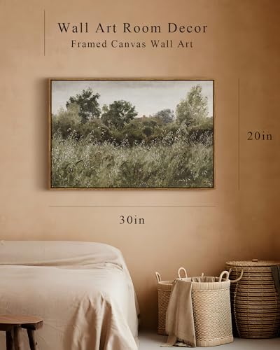 InSimSea Framed Canvas Wall Art Vintage Decor, Large Art Countryside Field Modern Farmhouse Wall Decor for Living Room, Bedroom, French Country Decorations Prints, 20"x30" - color: Grassland, size: 30"L x 20"W