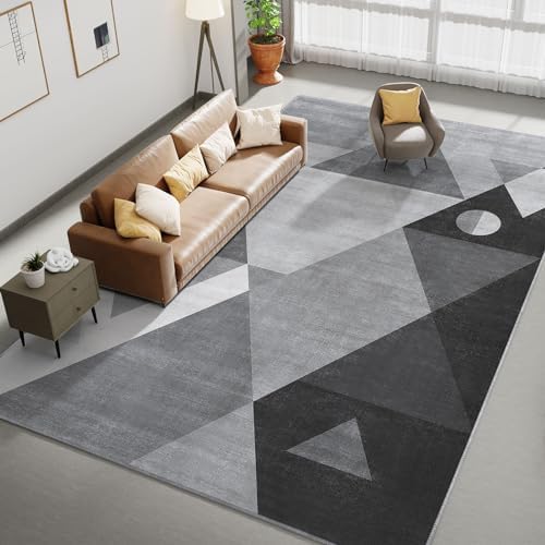 HOMFINE Washable Area Rug - Geometry Style Modern Rugs for Living Room, Bedroom, Machine Washable Rug Soft Non Slip Non Shedding Area Rug - Grey, 10'x14' - color: Grey, size: 10' x 14' (Rectangular)