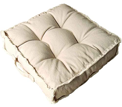 Verpert Square Thick Floor Seating Cushions,Solid Thick Tufted Cushion Meditation Pillow for Sitting on Floor,Tatami Pad for Guests or Kids Reading Nook,Yoga Living Room Sofa Balcony Outdoor (Beige) - color: Beige