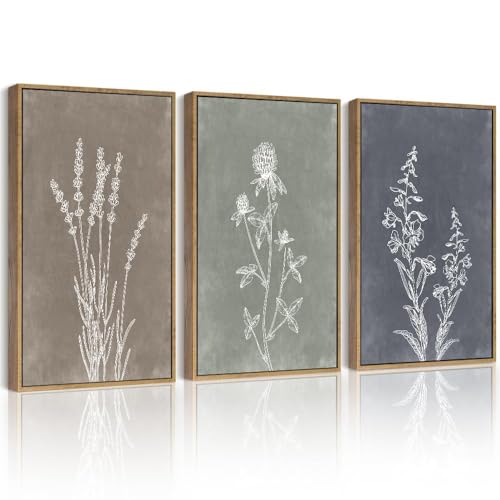 Drsoum Vintage Boho Flower Wall Art Framed Retro Botanical Floral Wall Prints Wildflower Neutral Rustic Bohemain Artwork Bedroom Ready to Hang 11x14in Natural Framed - color: Green Tree, size: 14L" x 11W", Natural Framed