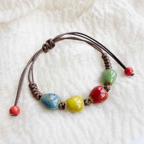 Handmade Green Boho Bracelets for Women, Bohemian Ceramic Beads Bracelets for Friends, Trendy Porcelain Stone Beaded Bracelets for Sisters - color: Multi-H