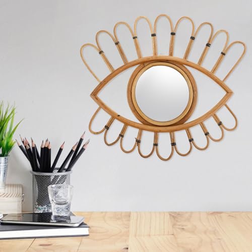 TOYANDONA Rattan Wall Mirror Decorative Woven Vanity Mirror 48x39cm Handwoven Boho Style for Bedroom Entryway Home Décor