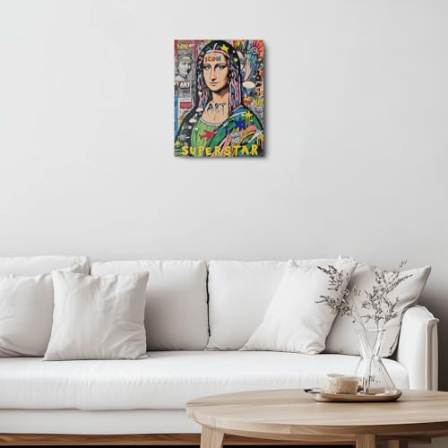 Funny Mona Lisa Canvas Wall Art, Mona Lisa Classical Painting Picture Graffiti Wall Decor, Street and Graffiti Art Vintage Whimsical Poster Print for Bathroom Living Room Home Decor 11.5x15 Inch - color: Multi 1394