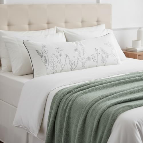Sanmetex Spring Floral Throw Pillow Cover 14x36 Inch, Soft Decorative Lumbar Pillow Case for Sleeping Bed Bedroom Living Room and Home Décor Grey - color: Flowers and Leaves, size: 36" x 14"