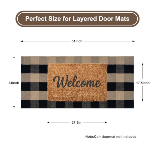 KIMODE Front Door Mat Outside Entrance 24"x51",Black and Tan Checkered Outdoor Rug,Farmhouse Fall Front Porch Rug Decor,Cotton Woven Washable Layering Rug for Front Door,Outside Entrance,Kitchen - color: Black/Brown, size: 2' x 4'3" (Rectangular)