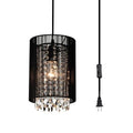 LaLuLa Mini Crystals Plug in Pendant Light,1-Light Hanging Lamps for Living Room Plug in,Bedrooms,Girls Room,Vanity,Playhouse,Closet - color: Black, size: 7"