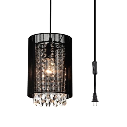 LaLuLa Mini Crystals Plug in Pendant Light,1-Light Hanging Lamps for Living Room Plug in,Bedrooms,Girls Room,Vanity,Playhouse,Closet - color: Black, size: 7"
