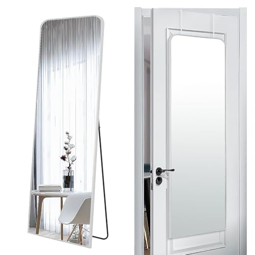 SCWF-GZ 57x20 Full Length Mirror Over The Door Hanging, Floor Stand/Wall Mounted Aluminum Alloy Frame Dressing Mirror for Bedroom Living Room 57 inch Silver - color: Silver, size: 57"L x 20"W