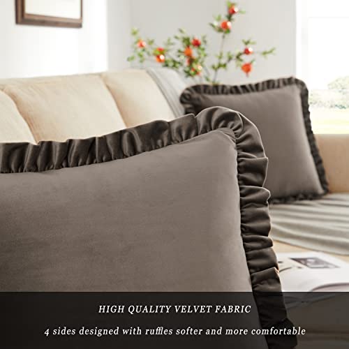 GIGIZAZA Brown Decorative Throw Pillow Covers, 20x20 Velvet Ruffle Cushion Pillow Covers for Sofa Couch Set of 2 - color: Brown, size: 20" x 20" (Pack of 2)