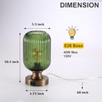 Mid Century Glass Table Lamp,Dimmable Desk Lamp,LED Bulb Included,Touch Control & USB A+C Port,Green Ribbed Glass - color: Green Ribbed, size: USB + Touch