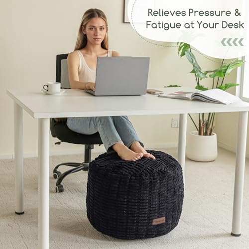 HIGOGOGO Pouf Ottoman Stuffed Round Modern Foam Filled Foot Rest Poufs for Living Room Chair Decorative 26 X 18 Inches Boho Relax Stool for Wedding Christmas Party, Black - color: Black, size: 26"D x 26"W x 18"H