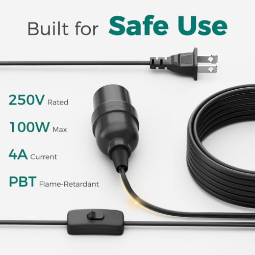 DiCUNO Extension Hanging Lantern Cord Cable, E26 Pendant Light Lamp Socket, On-Off Switch Close to Polarized Plug, 13 Feet, Medium Base for Grow, Plant, Ceiling Lights Fixture, Black, 1 Pack - style: 13ft - Black