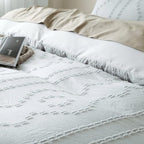 Duvet Cover Queen, 3PCS Boho Duvet Cover Set, Geometric Pattern Tufted Bohemian Comforter Cover Jacquard Knit Textured Bedding Set with Zipper Closure (Light Grey) - color: Light Grey, size: Queen