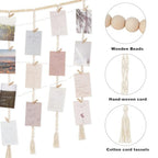 Macrame Hanging Photo Display Wall Decor, Bohemian Style,Picture with String Lights, Featuring a 30-Clip Teen Girl College Bedroom Living Room Classroom