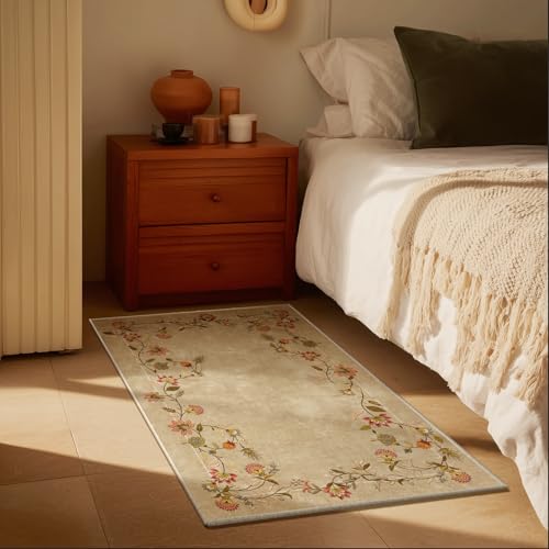 2x3 Washable Small Entryway Rug: Door Mat Indoor Entrance Stain Resistant Non Slip Rubber Backed Low Pile Soft Throw Area Rugs for Bedroom Kitchen Front Door Indoor Entrance Foyer Entry - color: Edge Floral Brown, size: 2' x 3' (Rectangular)