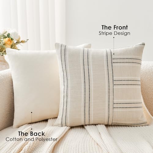Throw Pillow Covers Set of 2 12x20 Inch Striped Pillow Covers, Soft Decorative Cotton Lumbar Neutral Grey Textured Case for Couch Sofa Bed Living Room, Home Modern Farmhouse Cute Decor - color: Grey, size: 20" x 12" (Pack of 2)