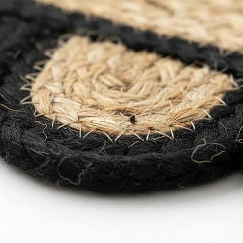 Braided Scalloped Jute Rug Natural with Black Trim, Handmade Farmhouse Boho Area Rug for Entryway, Kitchen, Hallway, Living Room, Bedroom, Rustic Woven Floor Rug - (Black- 2X3 ft) - size: 2' x 3' (Rectangular)
