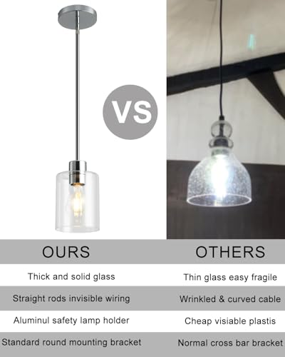Chrome Pendant Lights Kitchen Island - Clear Glass Pendant Light Fixture Multiple Stems Rods 3 Units 12 Inch 3 Units 4 Inch (2 Pack Chrome Downrod) - color: Chrome 2PK