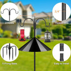 FEED GARDEN Bird Feeder Pole Squirrel Proof 92" Heavy Duty Shepherds Hook for Outdoor, Double Hooks with 19" Squirrel Baffle, 5-Prong Base Adjustable Bird Feeder Stand for Plants & Lanterns - size: 92 Inch Pole&Baffle