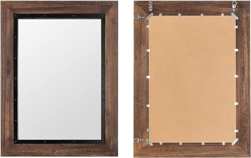 YOSHOOT Rustic Wooden Framed Wall Mirror, Natural Wood and Iron Bathroom Vanity Mirror for Farmhouse Decor, Vertical or Horizontal Hanging, 53" x 28", Brown - color: Brown, size: 53"L x 28"W