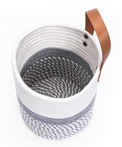 Wall Hanging Basket, Small Woven Hanging Baskets for Organizing, Decorative Wall Basket for Plants and Flowers,Hanging Storage Organizer for Wall Decor,Plant Holder 6.3" x 7" (White & Grey) - color: White & Grey