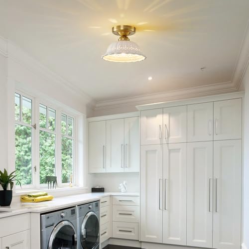 Vintage Ceramic Semi Flush Mount Ceiling Light - 2 Pack, Gold Hallway Light Fixture, Mid Century Small Close to Ceiling Lamp，Unique Flush Lighting Fixtures for Entryway Laundry Room Kitchen Cottage - color: Porous ceramics-Gold