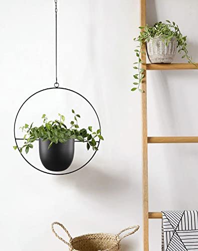 Hanging Planter for Indoor Outdoor Plants Metal Mid Century Minimalist Wall Ceiling Plant Hanger, Hanging Flower Pot Basket Holder for Home Office Décor(Black) - color: Black, size: 1PC