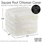 KB & Me Off White Ivory Canvas Boho Chic Tufted Pouf Cover Square Bohemian Fringe Minimalist Geometric Ottoman Storage Case Modern Foot Rest Floor Pillow Decorative Unstuffed Pouffe Cube