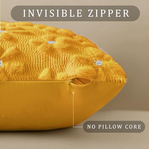 DFXSZ Spring Summer Pillow Covers 16x16 inch Set of 2 Farmhouse Decor White Flower Heart Daisy Soft Plush Faux Fur Jacquard Throw Pillows for Bedroom Sofa Holiday Spring Summer Home Decor PTK024AY16 - color: Yellow Daisy, size: 16" x 16" (Pack of 2)