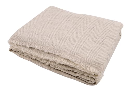 Cashmere Blanket – Hand Woven 100% Pure Wool Throw Blanket, 135 x 270 cm – Herringbone Pattern Cozy, and Soft Blanket for Bed, Sofa, or Couch - Made in Nepal - color: White Grey