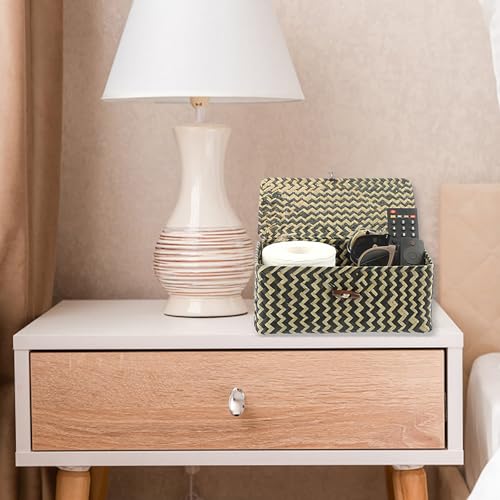Hipiwe Seagrass Storage Baskets with Lid Woven Wicker Storage Bins for Organizing Natural Rectangular Home Organizer for Bedside Living Room Entryway Table,10.2" x 6.3" x 3.9" - color: Black, size: Small