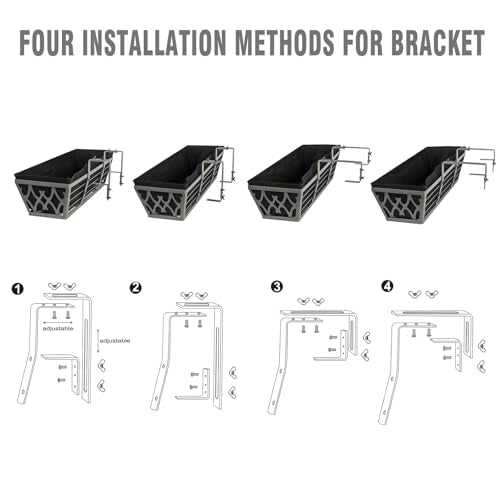 4 Pack 30 Inch Window Boxes Planters Railing Planter Box with Adjustable Brackets & Non-Woven Fabric Plant Grow Bags Deck Railing Planter Boxes Balcony Hanging Flower Box for Outdoor Plants - color: 4 Pack-grey, size: 30 Inch