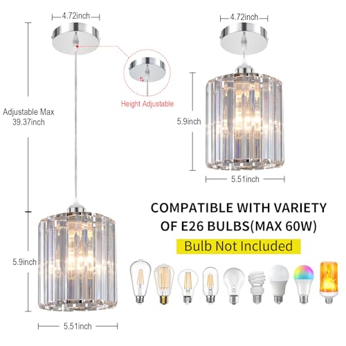 TISLYCO Crystal Pendant Lights - Kitchen Island Lighting, Mini Crystal Chandelier for Living Room, Dining Room, Hallway, Bar - 2 Pack - Silver - color: 7.8"x6.3"-2*Silver pendant light