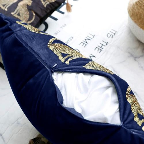 Square Decorative Throw Pillow Cover with Tassels Leopard Pattern Cushion Cover Luxury Style Soft Velvet Pillowcase for Sofa Couch Bedroom (18"x18",Royal Blue) - color: Royal Blue, size: 18" x 18" (Pack of 1)
