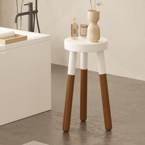 LitaEther 12" Reverse Dipped Wood Plant Stand, Wood Accent Stool,Milking Stool Drinking Table Small Side Table Set (18"+20" Tall) - size: 18"+20" Tall