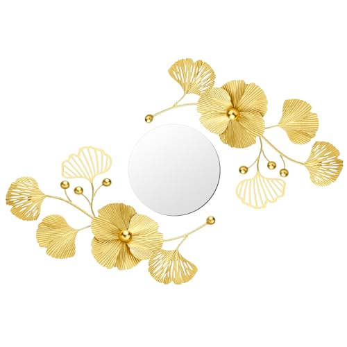 Tandefio 3 Pcs Metal Decorative Wall Mirrors for Living Room Metal Ginkgo Leaf Mirror Modern Creative Wall Decor Art Hanging Decor Mirror for Entrance Bedroom Living Room(Gold,16.inches) - color: Gold