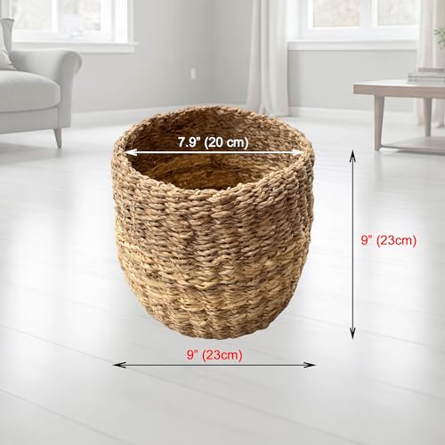 LAQUEDECRAFT Small Seagrass Basket | Handwoven Natural Waste Bin for Garbage, Storage, or Holding Planters | Ideal for Bathroom, Bedroom, Office, or Under Desk Use (Seagrass)