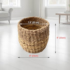 LAQUEDECRAFT Small Seagrass Basket | Handwoven Natural Waste Bin for Garbage, Storage, or Holding Planters | Ideal for Bathroom, Bedroom, Office, or Under Desk Use (Seagrass)