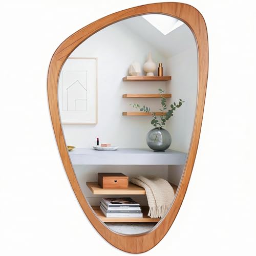 Irregular Wall Mirror Asymmetrical Bathroom Mirror, Wall Mounted Decorative Mirror with Wooden Frame for Living Room, Vanity, Bedroom, Entryway, Hallway (19" x 30") - color: Wood, size: 30"L x 19"W