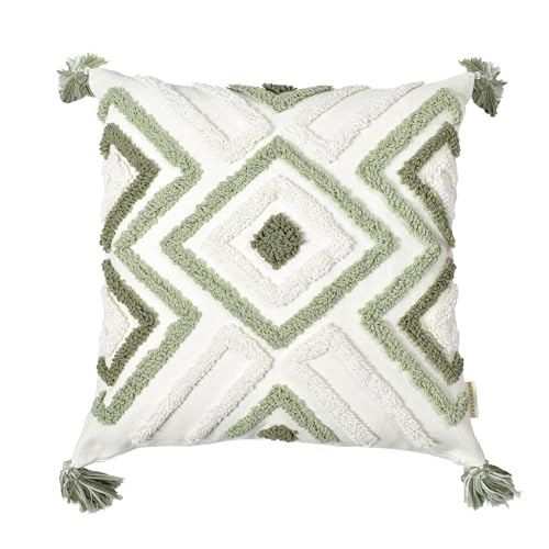 Boho Pillow Covers 18X18 Inch Boho Tufted Throw Pillow Covers Decorative Tassels Cushion Cover Farmhouse Pillow Case for Couch Sofa Bed Living Room Bedroom, Green - color: Boho Multi-green, size: 18" x 18" (Pack of 1)