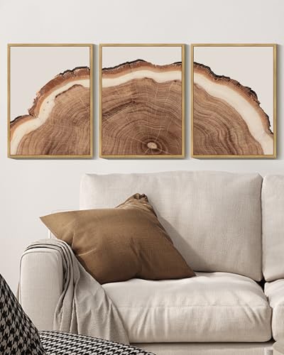 Drsoum Vintage Retro Tree Rings Wood Framed Wall Art Modern Wood Stump Nature Rustic Artwork Bedroom Living Room Ready to Hang 12x16in Natural Framed - color: Flower Boho Wall Art, size: 16L" x 12W", Natural Framed