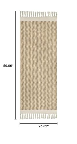 Lahome Belle Boho Bathroom Runner Rug, 2x5 Hallway Runner Rugs Washable Rugs for Entryway Indoor Door Mat with Tassels, Farmhouse Woven Cotton Low Pile Rug Runners for Hallways Laundry Room, Khaki - color: Khaki, size: 2' x 5' (Runner)