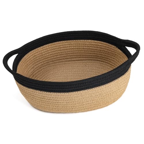 Goodpick Small Woven Basket, Decorative Basket for Home Decor, Small Woven Baskets with Handles for Gifts, Dog Toy Bin, Storage Baskets for Bathroom, Living Room, 12"x 8" x 5", Jute and Black - color: Black, size: 12x8x5 Inch (Pack of 1)