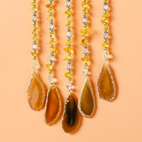 Agate Gemstone Dream Catcher 7 Chakra Tree of Life Dream Catcher with Rainbow Crystal Stones Handmade Dreamcatcher Wall Decor for Adults Boys Girls,Bedroom,Wedding,Garden,Bless Gift(Gold Moon) - color: Gold Moon Agate