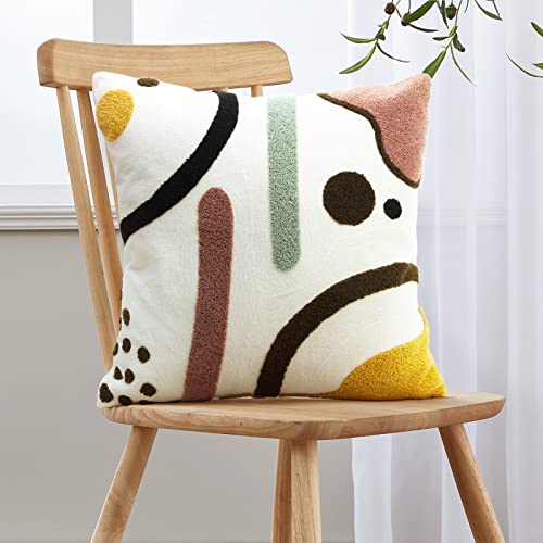 Merrycolor Colorful Boho Throw Pillow Covers 18x18 inch Tufted Modern Abstract Line Art Cute Pillows for Bedroom Aesthetic Embroidered Decorative Pillow Cases for Couch Sofa Bedroom Living Room,1PC - color: Abstract Lines, size: 18" x 18" (Pack of 1)