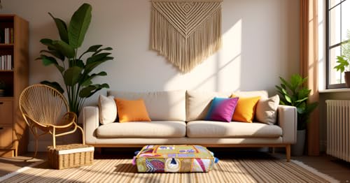 CRAFT KALA Indian Square Patchwork Traditional Pouf Cover Indian Living Room Poufs Decorative Embroidered Designer Ottoman Home Living Footstool Chair Cover Decor Pillow Cover 18x18x5 inches, Yellow - color: Yellow, size: 18"D x 18"W x 5"H
